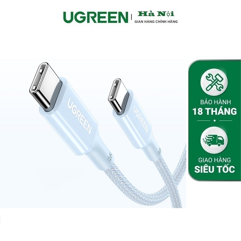 Ugreen 15270 Cáp sạc nhanh silicon  USB-C sang USB-C màu xanh 0,5m chính hãng